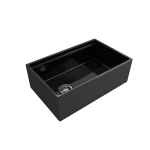 Contempo Apron Front Step Rim with Integrated Work Station Fireclay 30 in. Single Bowl Kitchen Sink with Accessories in Black
