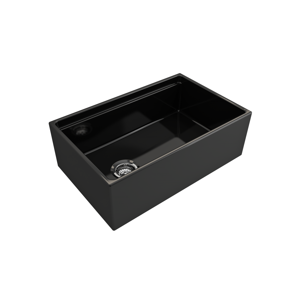 Contempo Apron Front Step Rim with Integrated Work Station Fireclay 30 in. Single Bowl Kitchen Sink with Accessories in Black
