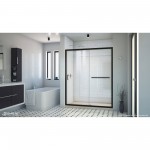 Infinity-Z 32 in. D x 60 in. W x 74 3/4 in. H Clear Sliding Shower Door in Satin Black, Center Drain Biscuit Base