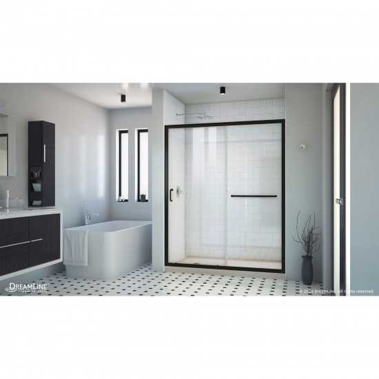 Infinity-Z 32 in. D x 60 in. W x 74 3/4 in. H Clear Sliding Shower Door in Satin Black, Left Drain Biscuit Base