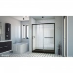 Infinity-Z 32 in. D x 60 in. W x 74 3/4 in. H Clear Sliding Shower Door in Satin Black, Center Drain Black Base