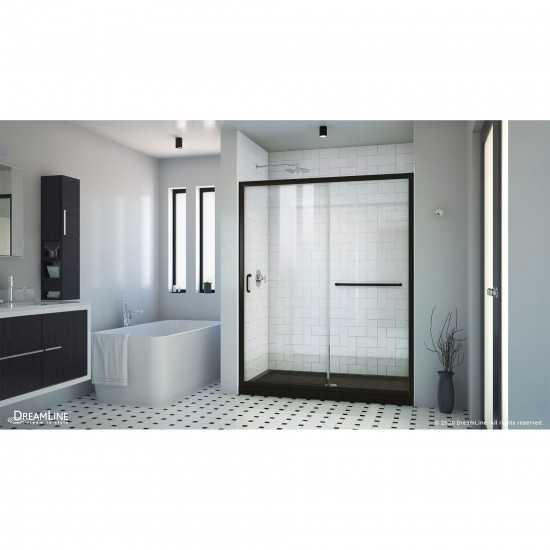 Infinity-Z 32 in. D x 60 in. W x 74 3/4 in. H Clear Sliding Shower Door in Satin Black, Center Drain Black Base