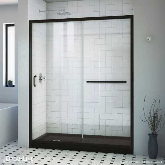 Infinity-Z 30 in. D x 60 in. W x 74 3/4 in. H Clear Sliding Shower Door in Satin Black, Left Drain Black Base