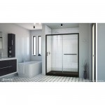 Infinity-Z 30 in. D x 60 in. W x 74 3/4 in. H Clear Sliding Shower Door in Satin Black, Left Drain Black Base