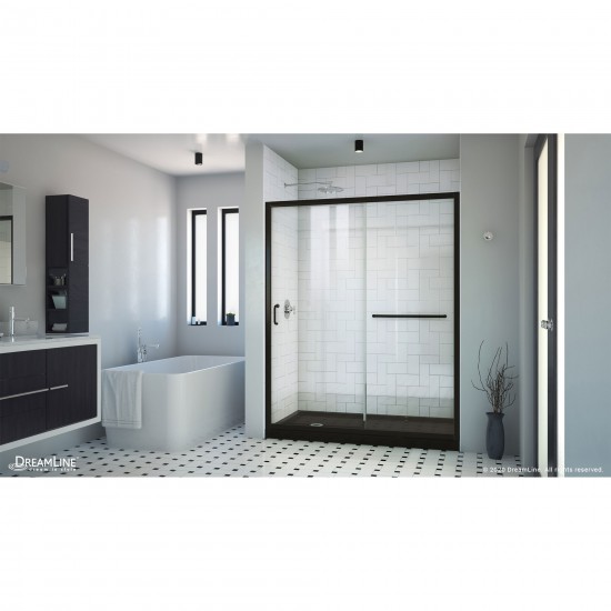 Infinity-Z 30 in. D x 60 in. W x 74 3/4 in. H Clear Sliding Shower Door in Satin Black, Left Drain Black Base