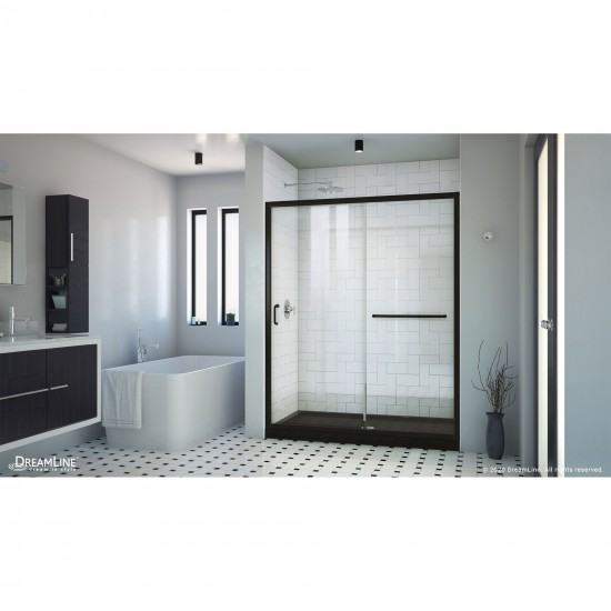 Infinity-Z 36 in. D x 60 in. W x 74 3/4 in. H Clear Sliding Shower Door in Satin Black, Center Drain Black Base