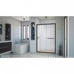 Infinity-Z 36 in. D x 48 in. W x 74 3/4 in. H Clear Sliding Shower Door in Satin Black and Center Drain Biscuit Base