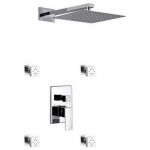 Aqua Piazza Brass Shower Set With 12" Square Rain Shower and 4 Body Jets