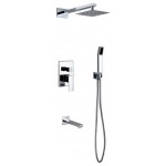 Aqua Piazza Brass Shower Set With 8" Square Rain Shower, Tub Filler and Handheld
