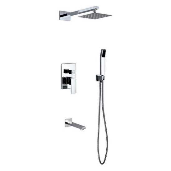 Aqua Piazza Brass Shower Set With 8" Square Rain Shower, Tub Filler and Handheld