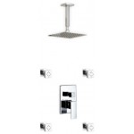 Brass Shower Set With 8" Ceiling Mount Square Rain Shower and 4 Body Jets
