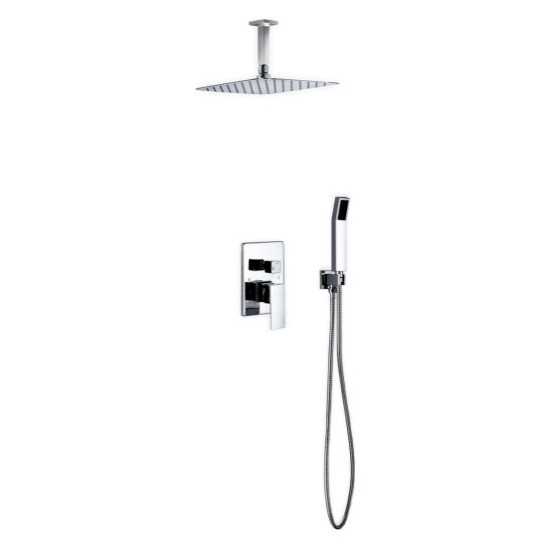 Brass Shower Set With 12" Ceiling Mount Square Rain Shower and Handheld