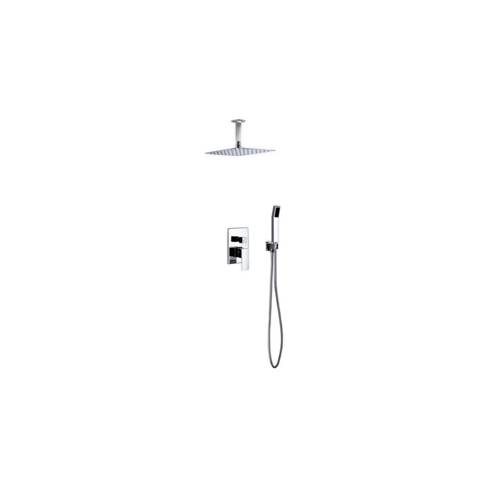 Brass Shower Set With 12" Ceiling Mount Square Rain Shower and Handheld