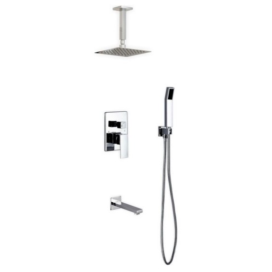 Brass Shower Set8" Ceiling Mount Square Rain Shower, Handheld and Tub Filler