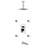 Brass Shower Set8" Ceiling Mount Square Rain Shower, Tub Filler and 4 Body Jets