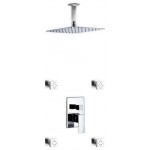 Brass Shower Set With 12" Ceiling Mount Square Rain Shower and 4 Body Jets