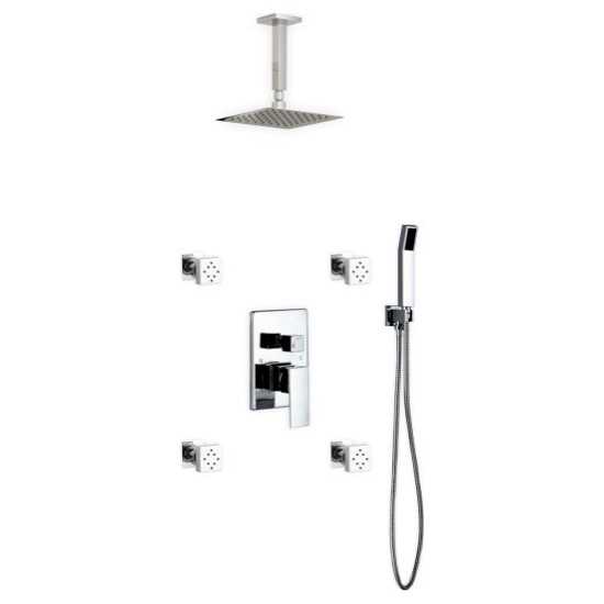 Brass Shower Set8" Ceiling Mount Square Rain Shower, Handheld and 4 Body Jets