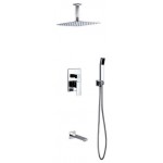 Brass Shower Set12" Ceiling Mount Square Rain Shower, Handheld and Tub Filler