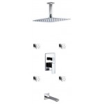 Brass Shower Set12" Ceiling Mount Square Rain Shower, Tub Filler and 4 Body Jets