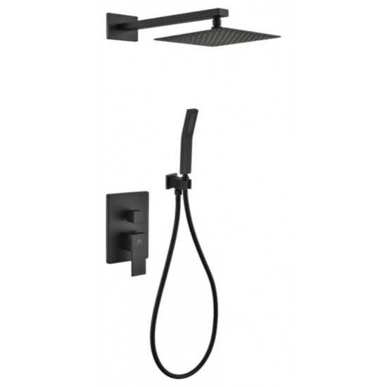 Aqua Piazza Matte Black Shower Set With 8" Square Rain Shower and Handheld