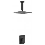 Aqua Piazza Matte Black Shower Set With 8" Ceiling Mount Square Rain Shower