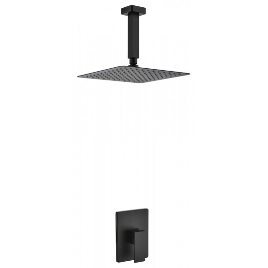 Aqua Piazza Matte Black Shower Set With 8" Ceiling Mount Square Rain Shower