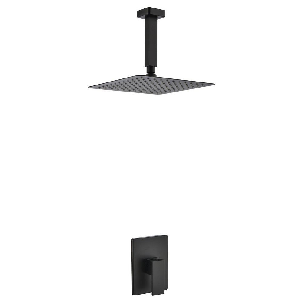 Aqua Piazza Matte Black Shower Set With 8" Ceiling Mount Square Rain Shower