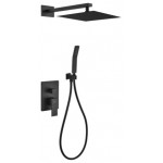 Aqua Piazza Matte Black Shower Set with12" Square Rain Shower and Handheld