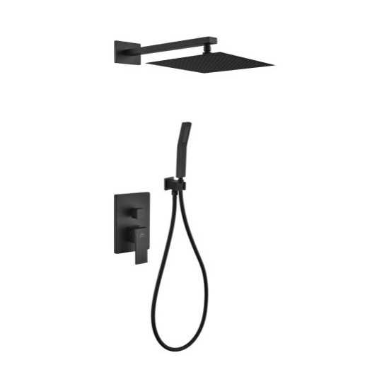 Aqua Piazza Matte Black Shower Set with12" Square Rain Shower and Handheld