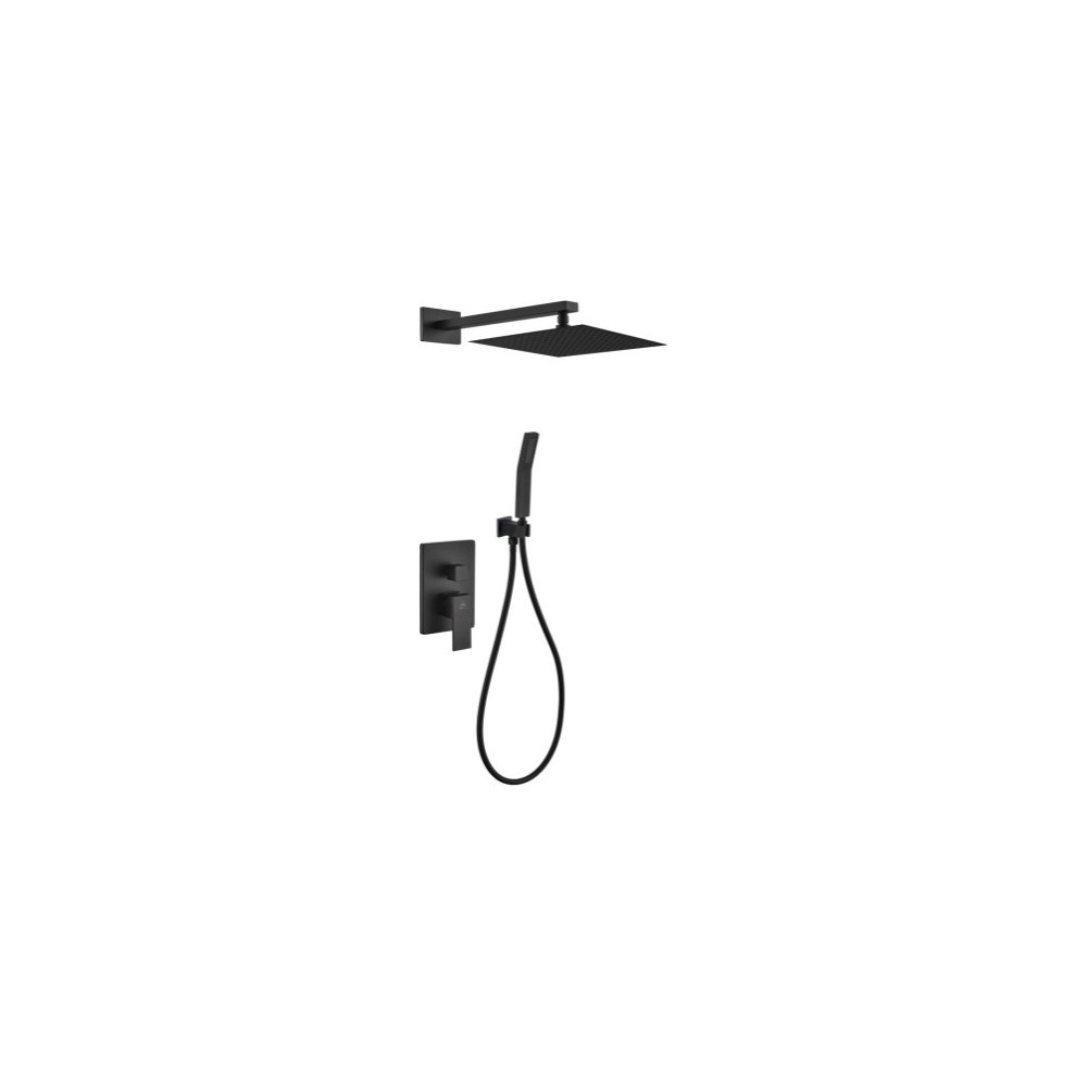 Aqua Piazza Matte Black Shower Set with12" Square Rain Shower and Handheld