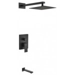 Aqua Piazza Matte Black Shower Set With 8" Square Rain Shower and Tub Filler