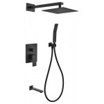 Matte Black Shower Set With 12" Square Rain Shower, Handheld and Tub Filler