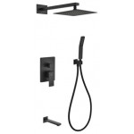 Matte Black Shower Set With 8" Square Rain Shower, Tub Filler and Handheld