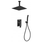 Matte Black Shower Set With 12" Ceiling Mount Square Rain Shower and Handheld