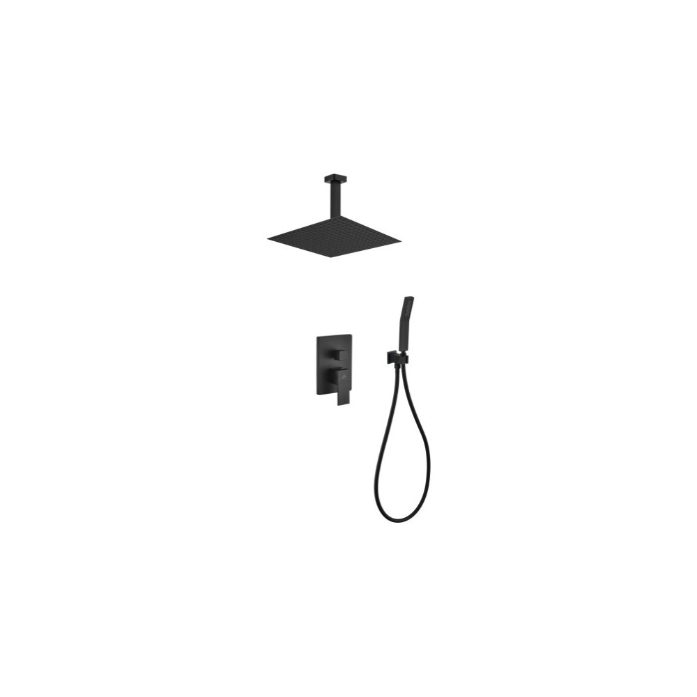 Matte Black Shower Set With 12" Ceiling Mount Square Rain Shower and Handheld