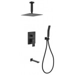 Matte Black Shower Set 8" Ceiling Mount Square Rain Shower,Handheld, Tub Filler