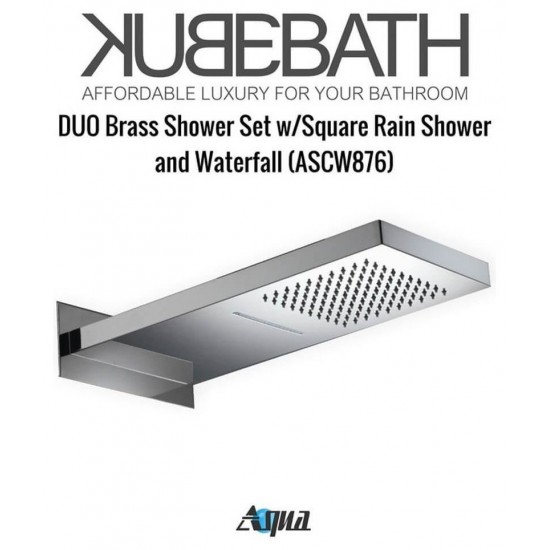 Aqua DUO Brass Shower Set With Square Rain Shower and Waterfall and Tub Filler