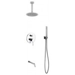 Brass Shower Set With 8" Ceiling Mount Round Rain Shower, Handheld, Tub Filler