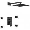 Aqua Piazza Matte Black Shower Set With 12" Square Rain Shower and 4 Body Jets