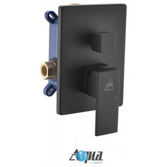 Aqua Piazza Matte Black Shower Set With 12" Square Rain Shower and 4 Body Jets