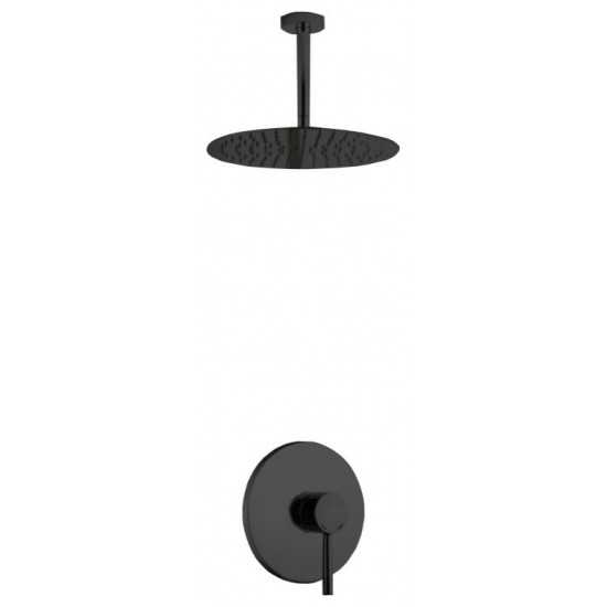 Aqua Rondo Matte Black Shower Set With Ceiling Mount 12" Rain Shower Head