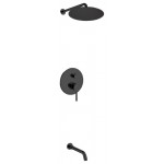 Aqua Rondo Matte Black Shower Set, 12" Rain Shower and Tub Filler