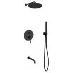 Aqua Rondo Matte Black Shower Set, 12" Rain Shower, Handheld and Tub Filler