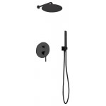 Aqua Rondo Matte Black Shower Set, 12" Rain Shower and Handheld