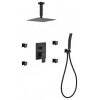 Matte Black Shower Set ,8" Ceiling Mount Square Rain Shower, Handheld, 4 Body Je