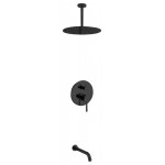 Aqua Rondo Matte Black Shower Set, Ceiling Mount 12" Rain Shower, Tub Filler