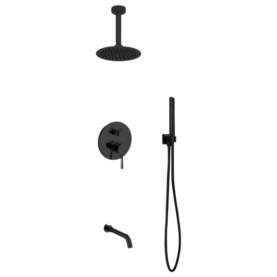 Aqua Rondo Matte Black Shower Set, 8" Rain Shower, Handheld, Tub Filler