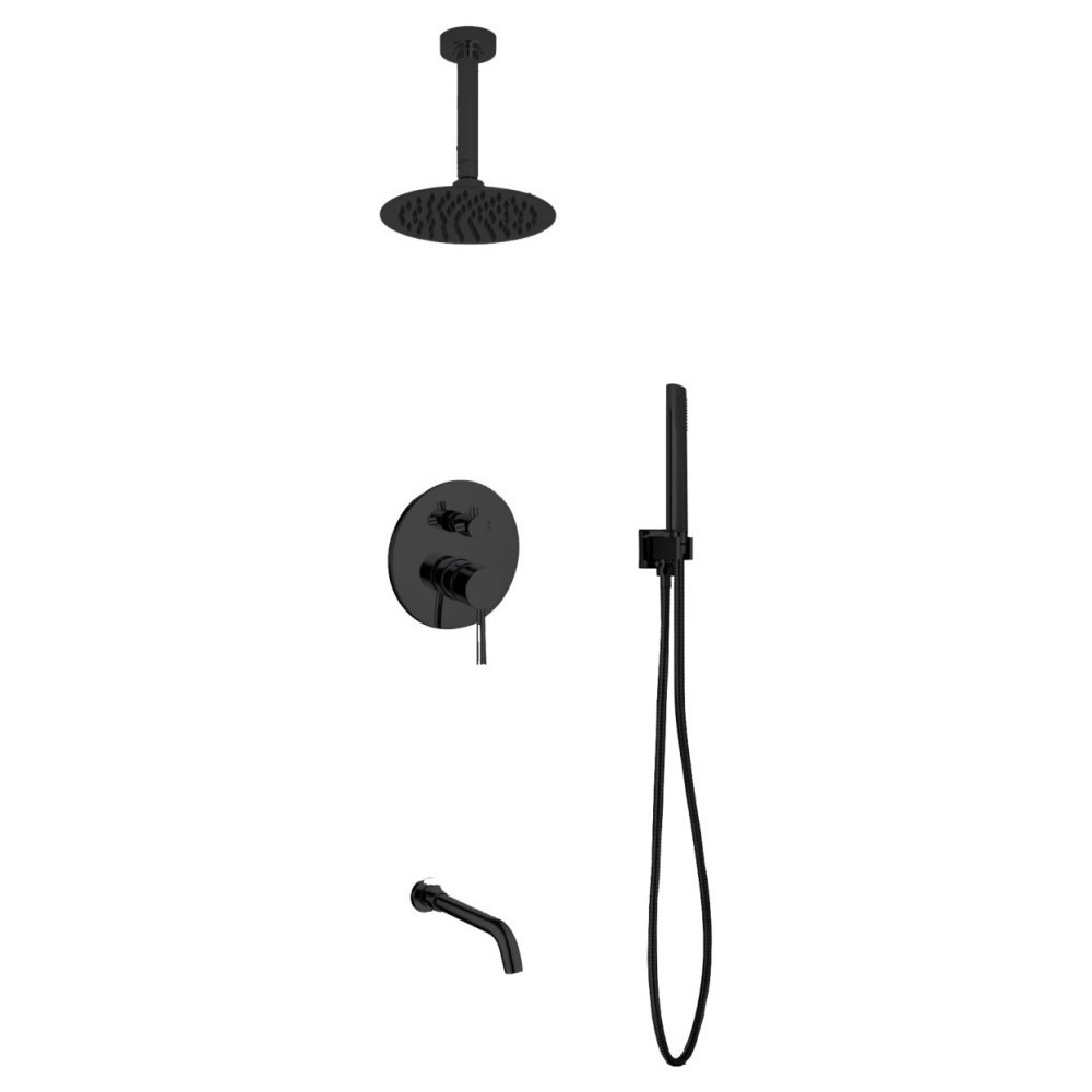 Aqua Rondo Matte Black Shower Set, 8" Rain Shower, Handheld, Tub Filler