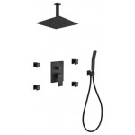 Matte Black Shower Set,12" Ceiling Mount Square Rain Shower, 4 Body Jets, Handhe