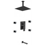 Matte Black Shower Set, 12" Rain Shower, Tub Filler, 4 Body Jets